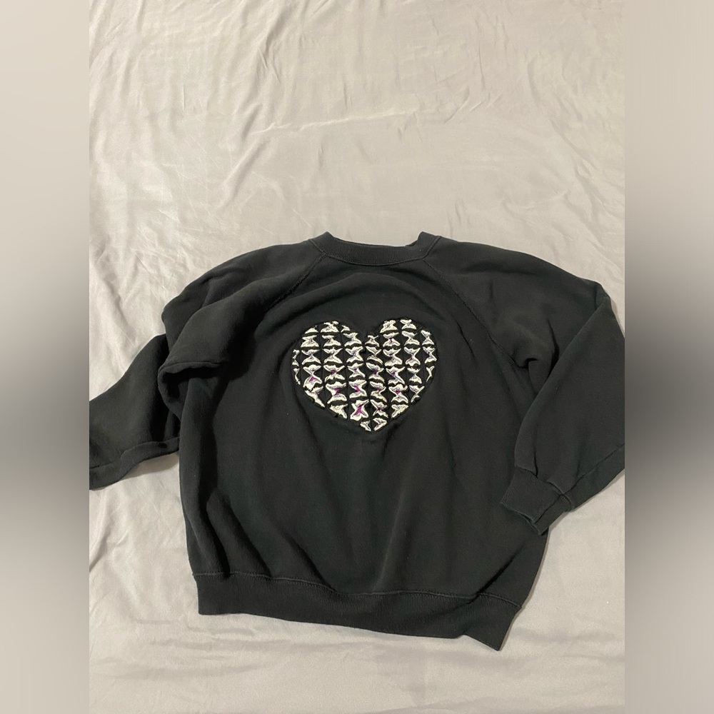 Hanes Her Way Womens 3D Black Pullover Heart Love Floral Graphic Sweatshirt - S
